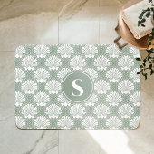 セージ緑と白シーシェル沿岸モノグラム バスマット