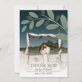 セージ緑と白結婚の花の写真 サンキューカード (正面)