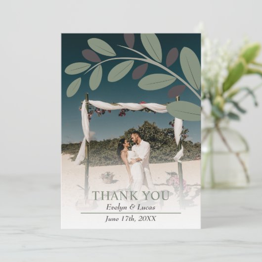 セージ緑と白結婚の花の写真 サンキューカード (スタンド正面)