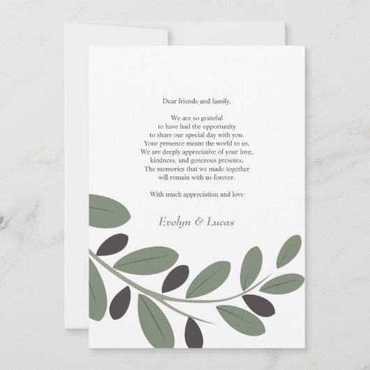 セージ緑と白結婚の花の写真 サンキューカード (裏面)