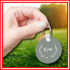 セージ緑と白 | イニシャルモダンモノグラム キーホルダー