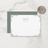 セージ緑と白 | イニシャルモダンモノグラム ノートカード (正面/裏面インサイチュ)