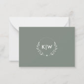 セージ緑と白 | イニシャルモダンモノグラム ノートカード (裏面)