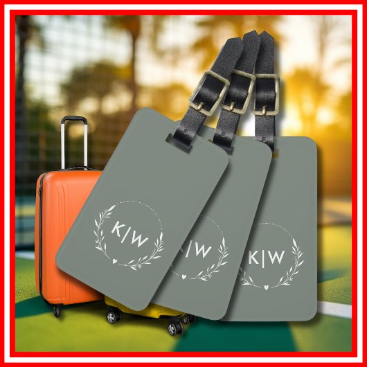 セージ緑と白 | イニシャルモダンモノグラム ラゲッジタグ