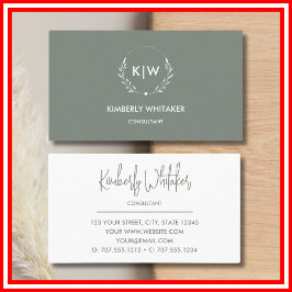 セージ緑と白 | イニシャルモダンモノグラム 名刺