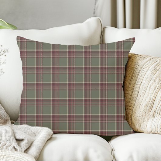 セージ緑と紫のダークベリークリスマスプレイド クッション