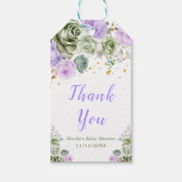 セージ緑と紫のフローラ赤ちゃんシャワーありがとう ギフトタグ