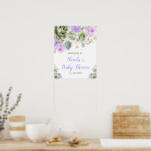 セージ緑と紫のフローラ赤ちゃんシャワーへようこそ ポスター (キッチン)