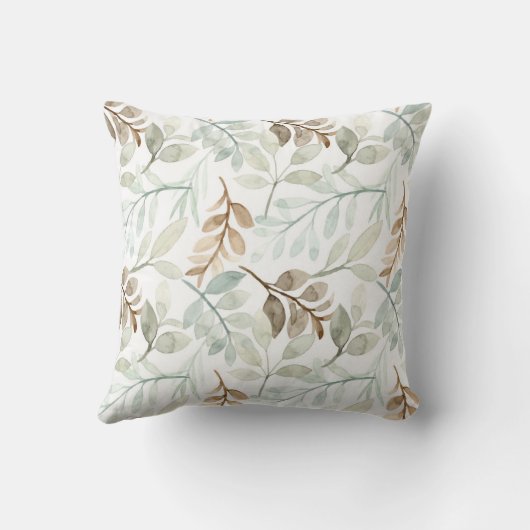 セージ緑と茶色の水の色離れの クッション (裏面)