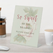 セージ緑と赤面ピンク牡丹結婚式の引き出物標識 台座サイン (インサイチュ)