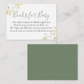セージ緑と金ゴールドの葉ベビーシャワーブックリクエスト エンクロージャーカード (正面/裏面)