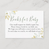 セージ緑と金ゴールドの葉ベビーシャワーブックリクエスト エンクロージャーカード (正面)