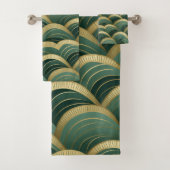 セージ緑と金ゴールドアーチ波 バスタオルセット (インサイチュ)