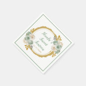セージ緑と金ゴールドエレガントの花Sweet sixteen スタンダードカクテルナプキン (角)
