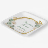 セージ緑と金ゴールドエレガントの花Sweet sixteen ペーパープレート (傾斜あり)