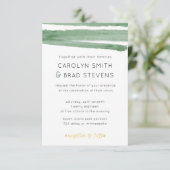 セージ緑と金ゴールドストライプの水結婚色 招待状 (スタンド正面)
