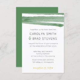 セージ緑と金ゴールドストライプの水結婚色 招待状
