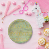 セージ緑と金ゴールド水彩波ストライプ波 ペーパープレート (パーティー)