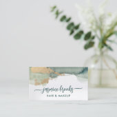 セージ緑と金ゴールド水色 名刺 (スタンド正面)