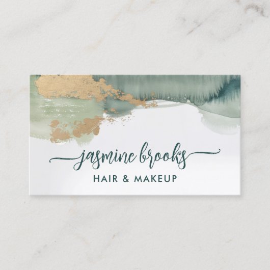 セージ緑と金ゴールド水色 名刺 (正面)