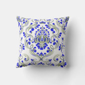 セージ緑と青のダマスク花のパターンエレガント クッション (裏面)