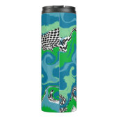 セージ緑と青、黒と白のドット抽象芸術 タンブラー (裏面)