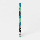 セージ緑と青、黒と白のドット抽象芸術 iPhoneケース (右側)