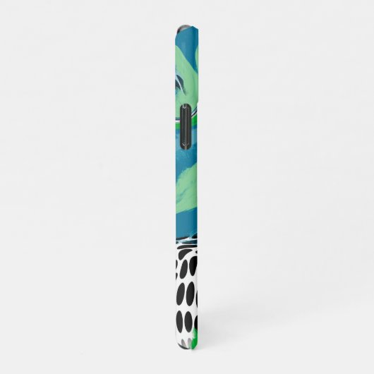 セージ緑と青、黒と白のドット抽象芸術 iPhoneケース (右側)