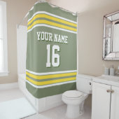 セージ緑と黄色の白いスストライプポーツジャージー シャワーカーテン (インサイチュ)