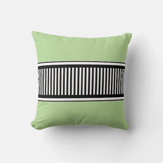 セージ緑と黒の水玉模様ライン抽象芸術 クッション (正面)