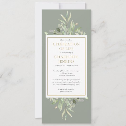 セージ緑のお祝い生活葬儀サービス 招待状 (正面)
