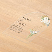 セージ緑のアイボリーフローラムーンウェディング日付を保存 アクリル招待状 (レイダウン)