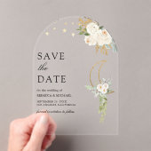 セージ緑のアイボリーフローラムーンウェディング日付を保存 アクリル招待状 (インサイチュ (ポータブル))