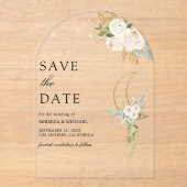 セージ緑のアイボリーフローラムーンウェディング日付を保存 アクリル招待状 (正面)