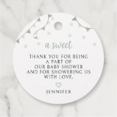 セージ緑のアドベンチャーテディベイビーシャワーありがとう フェイバータグ (裏面)