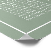 セージ緑のアーチのミニマリストの洗礼のシーティングチャート ポスター (角)