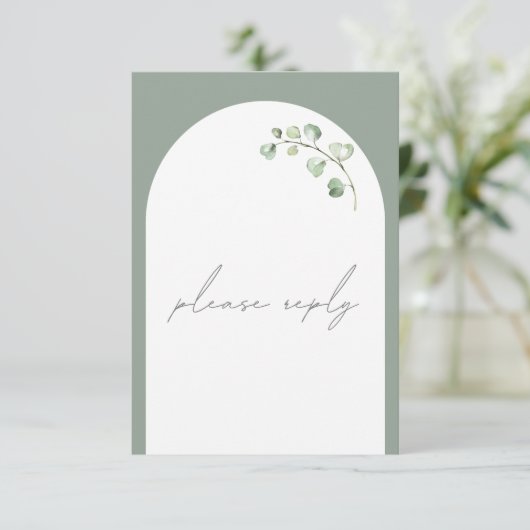 セージ緑のアーチ植物体結婚の食事選択 出欠カード (スタンド正面)