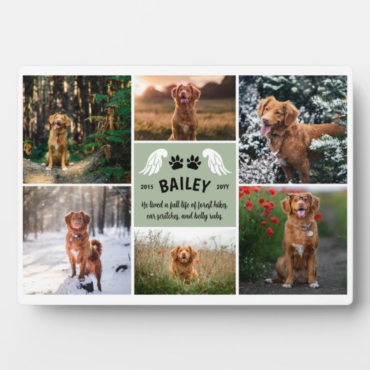 セージ緑のウィングズドッグポーズメモリアル写真コラージュ フォトプラーク (正面)