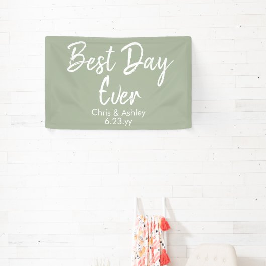 セージ緑のウェディングレセプションデコ最高のールデイエバー 横断幕 (インサイチュ)