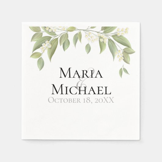 セージ緑のエレガントなウェディングリーフシンプル スタンダードカクテルナプキン (正面)
