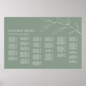 セージ緑のオリーブの葉の結婚アルファベットの座席 ポスター (正面)
