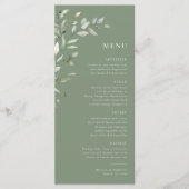 セージ緑のオリーブ植物優雅な結婚式メニュー プログラム (正面)