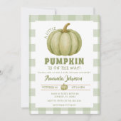 セージ緑のカボチャは途中ベビーシャワー 招待状 (正面)