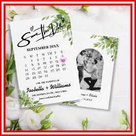 セージ緑のカレンダー結婚式の日付を保存 エンクロージャーカード