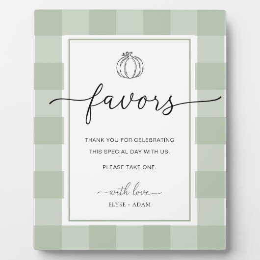 セージ緑のギンガムカボチャの好意サイン フォトプラーク (正面)