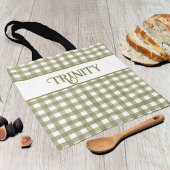 セージ緑のギンガムプレイドパーソナライズされた トートバッグ