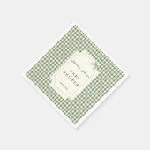 セージ緑のギンガムベビーシャワー招待状とボウ スタンダードカクテルナプキン (角)