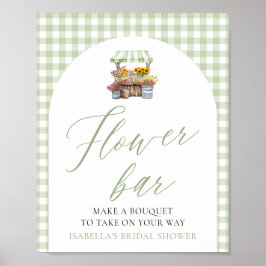 セージ緑のギンガムマーケットの花のバー ポスター
