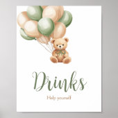 セージ緑のクマのバルーンベビーシャワードリンク ポスター (正面)