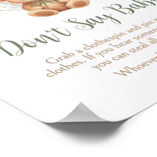 セージ緑のクマのバルーン赤ちゃんシャワーベビーしない ポスター (角)